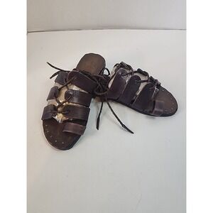 Sbicca Brown Leather  Mermand Ankle Wrap Boho Gladiator Sandles Women's Size 8